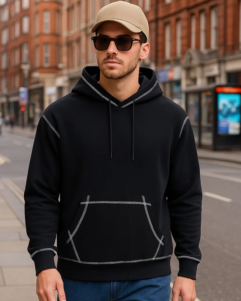 bewakoof Men's Black Oversized Hoodies